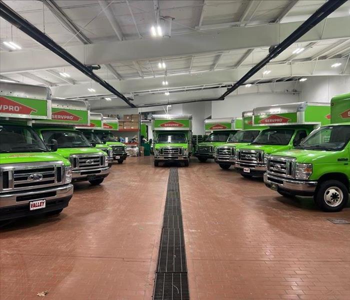 trucks parked in garage